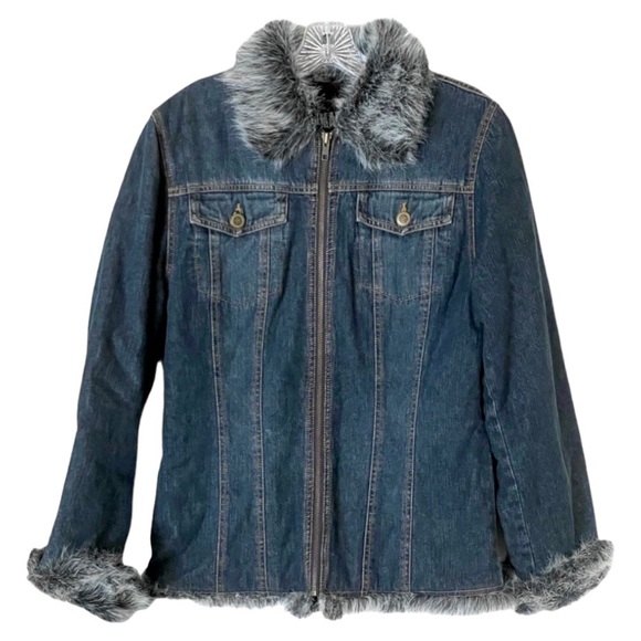 Marvin Richards Faux Fur Gray 100% Cotton Jean Jacket Size S - Picture 1 of 10